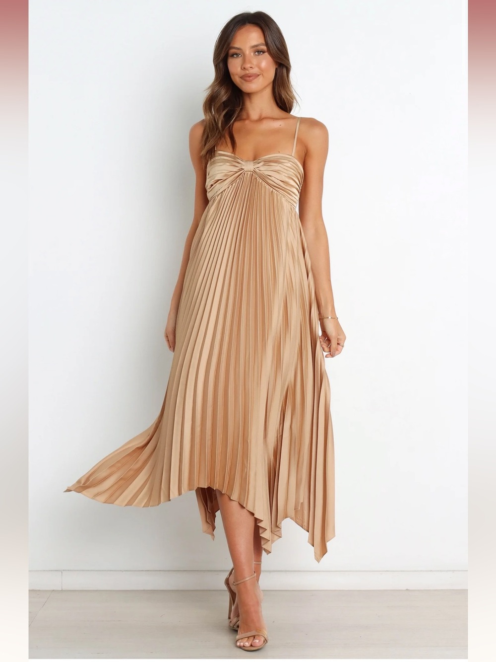 NWT PETAL AND PUP SIZE 4 Vikki Dress gold midi asymmetrical pleated